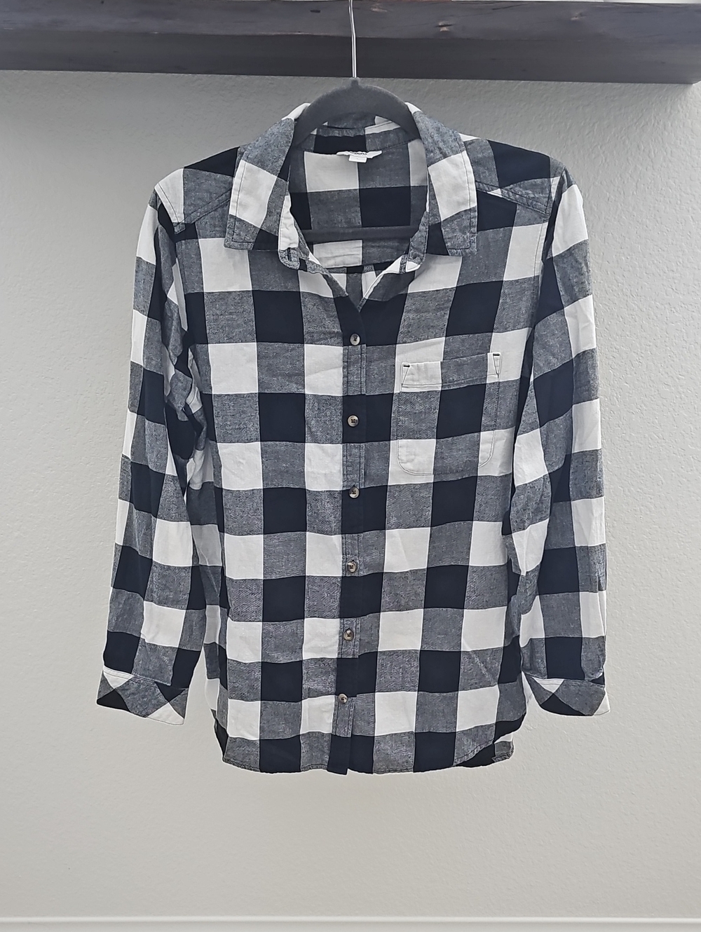 Sonoma Buffalo Plaid Long Sleeve Button Down Shirt Black White L
